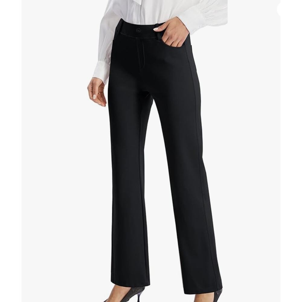 AQUA BLOOMINGDALE'S Women's Flat Front Mid-Rise Straight Leg Dress Pants Black 4